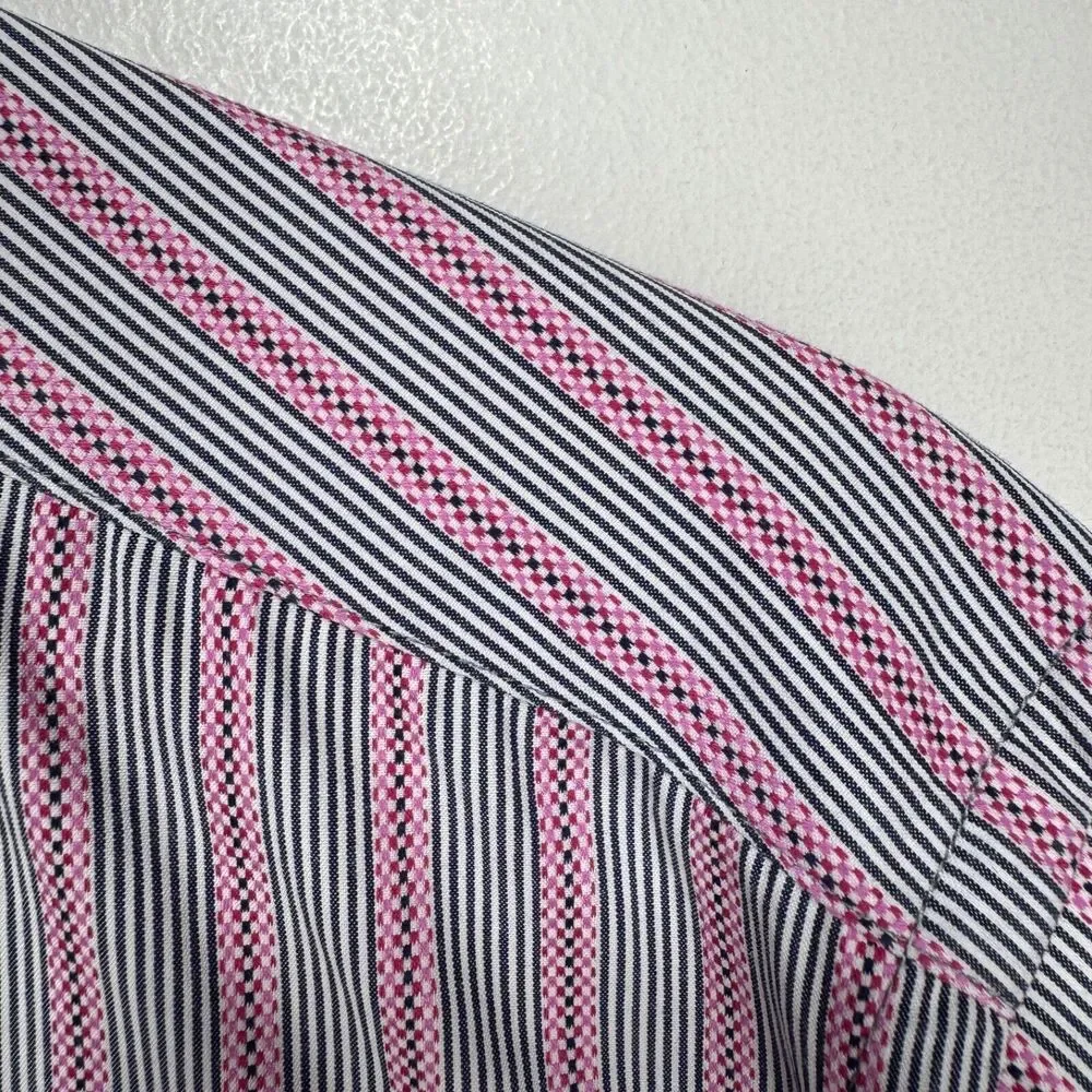 Robert Graham Flip Cuff Button Shirt Men Medium Gray Pink Striped Cotton Floral - Picture 4 of 11